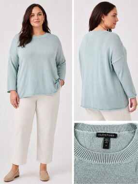 Eileen Fisher Organic Cotton & TENCEL™ Blend Sweater- Arctic Blue - Size 1X